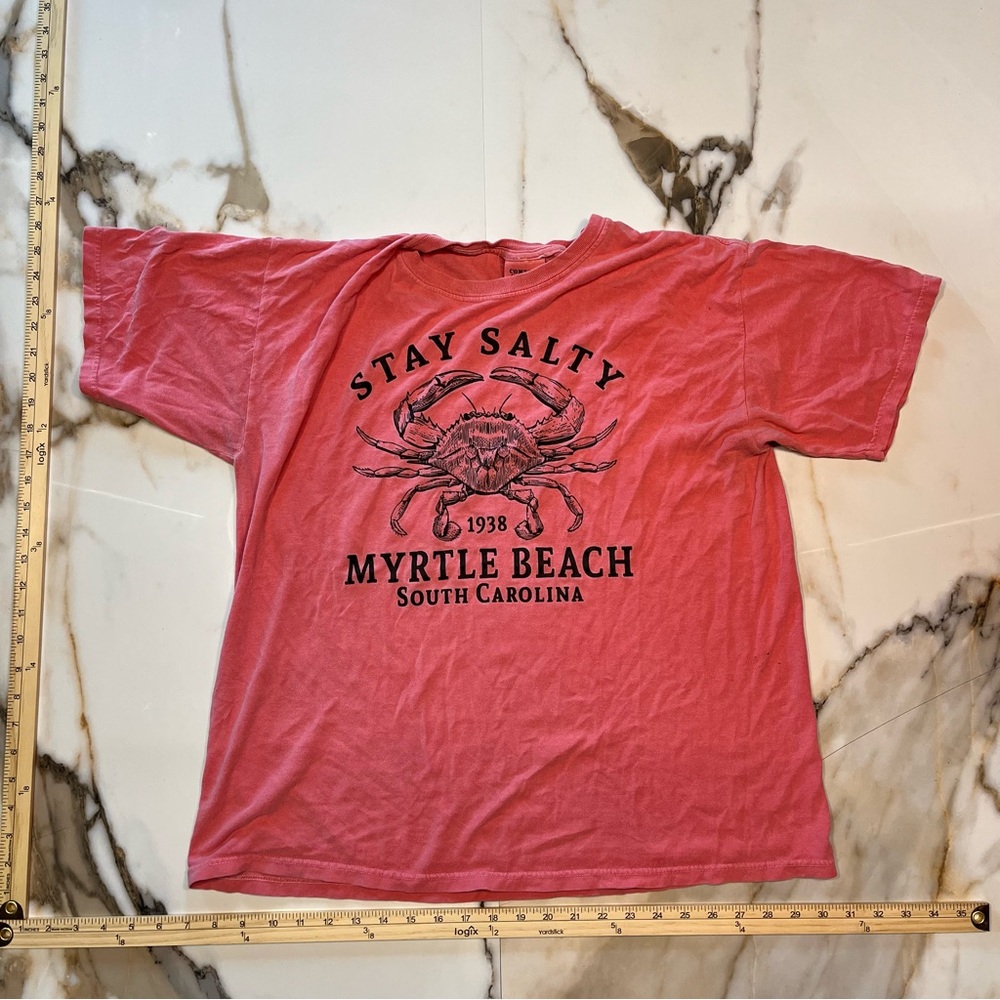 Comfort Colors Stay Salty Myrtle Beach Crab Tee - Coral Pink